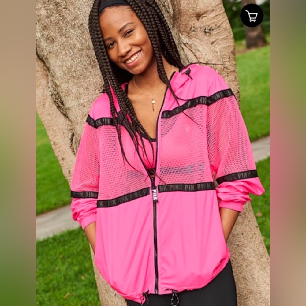 Victoria Secret Pink Campus Full Zip Mesh Hoodie‎ Jacket in Flawless Pink Sz M/L - Picture 2 of 8